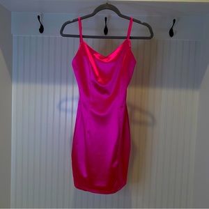 Sleeveless Metallic Hot Pink Fitted Dress